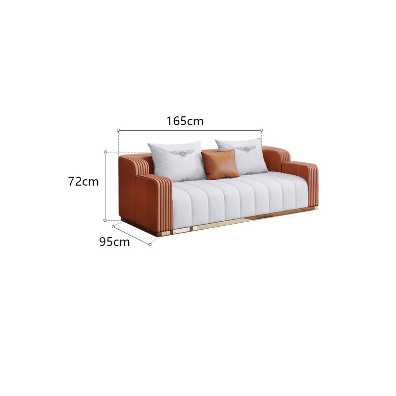 Bonney Aureum Leather Corner Sofa — Light Luxury L-Shaped Modern Sofa for 3–4 People, Genuine Leather Minimalist Design for High-End Living Rooms
