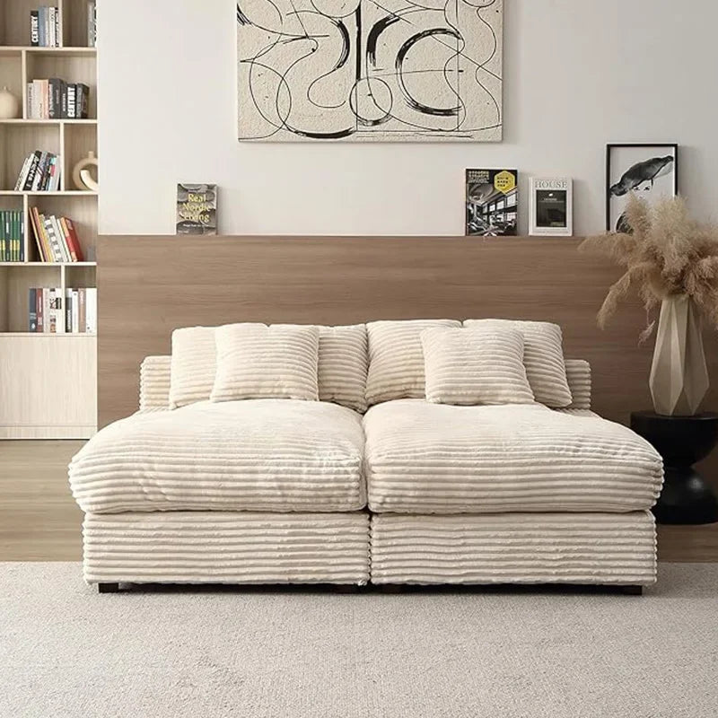 Kingsoft 2025 Modern Compression Sofa Bed – Box-Style Corduroy & PU Leather Convertible Seating for Loft, Apartment, Studio & Living Room Use | Adjustable Height | Solid Wood + Stainless Steel Frame