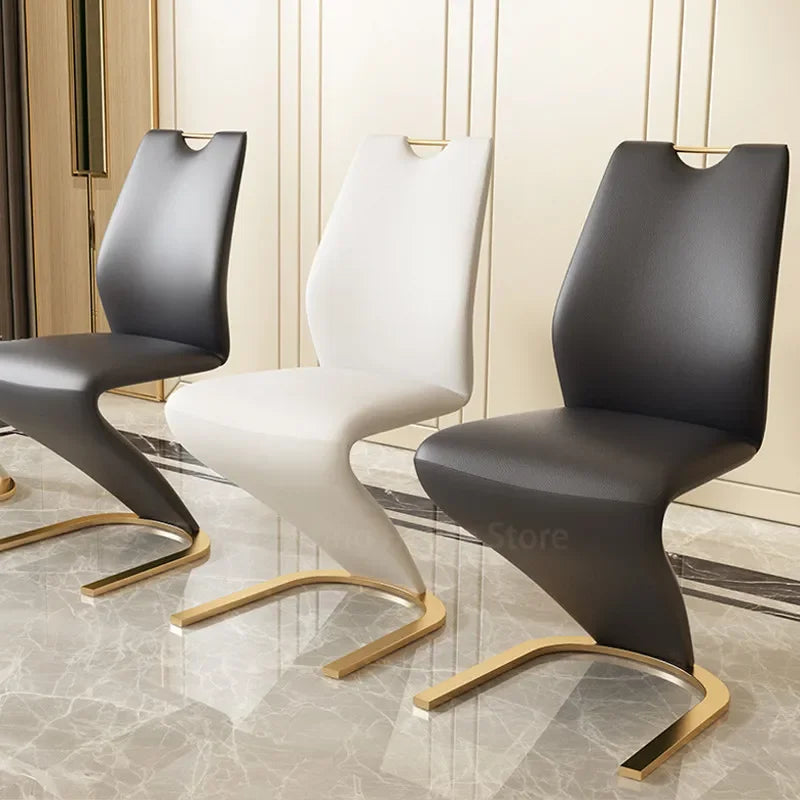 Z Harmony PU Leather Dining Chairs (2-Piece Set) | Modern Minimalist Z-Shape Iron Frame Chairs for Dining & Living Rooms | Soft Comfort Meets Contemporary Elegance