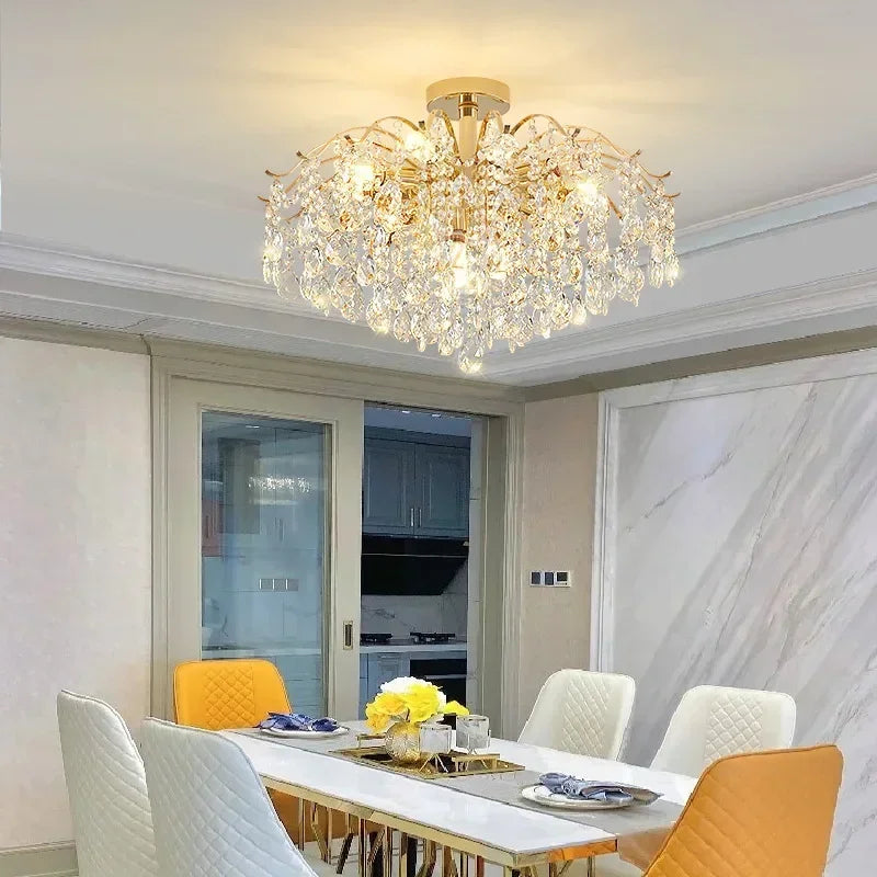 Aurum Éclat™ by The House Of Bonney – Tricolor Modern Crystal LED Flush-Mount Chandelier for Luxe Living & Bedroom Atmosphere