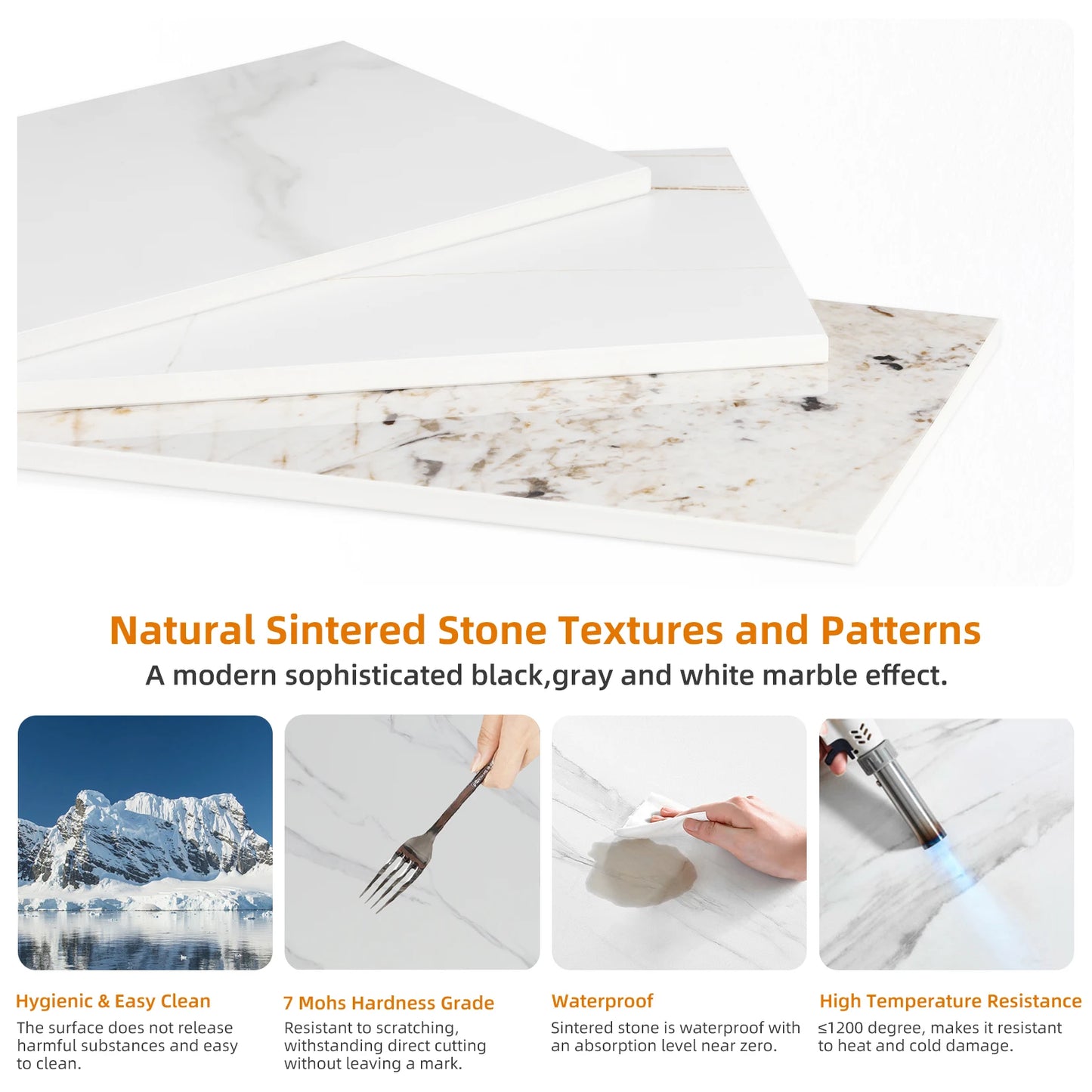 The House Of Bonney 47.2” Modern Sintered Stone Console Table – White Marble Entryway Table With Black Metal Base