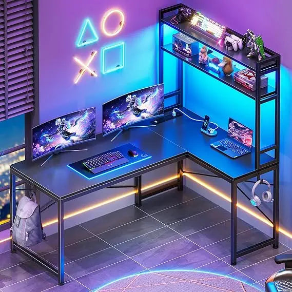ARCHELLE LX Pro | Reversible L-Shaped LED Gaming & Workstation Desk with Power Hub & Storage – Luxe Industrial Tech Corner Desk