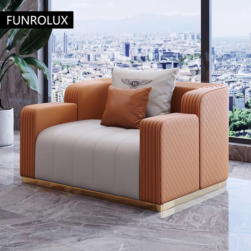 Bonney Aureum Leather Corner Sofa — Light Luxury L-Shaped Modern Sofa for 3–4 People, Genuine Leather Minimalist Design for High-End Living Rooms