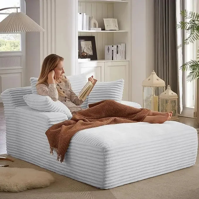 Cordova Luxe Lounger – Oversized Pillow-Back Chaise Sofa in Cloud Corduroy with Foldable Pillows & Armrests | Ready-to-Rest Recliner Bed for Living Room or Bedroom