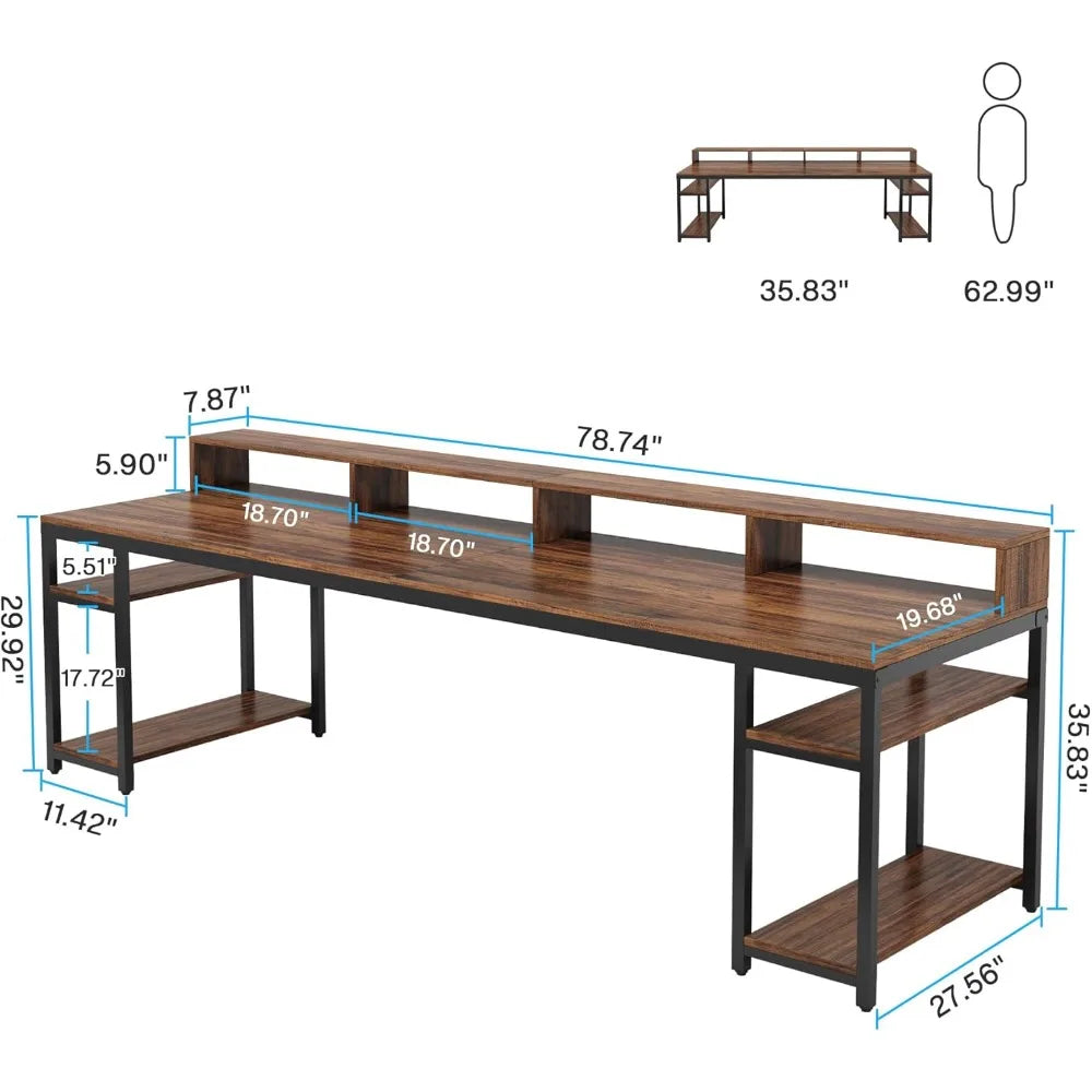 The Align Studio // Dual Monitor Luxe Workstation – 2-Person Industrial Desk with Shelves & Elevated Flow