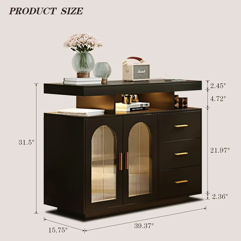 Coffee Bar Cabinet Kitchen Storage Cabinet & Sideboard Buffet Cabinets - Wood Coffee Bar Table with Shelf Capacity