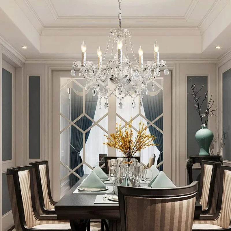 The Bellavie Crest – European Crystal Pendant Chandelier for Luxe Dining, Kitchen, and Loft Interiors