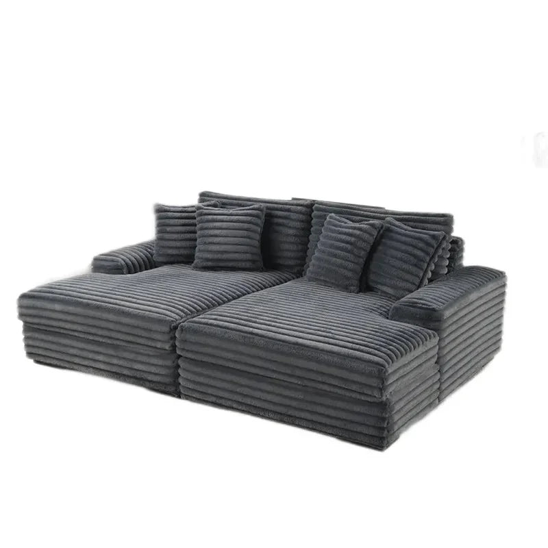 Kingsoft 2025 Modern Compression Sofa Bed – Box-Style Corduroy & PU Leather Convertible Seating for Loft, Apartment, Studio & Living Room Use | Adjustable Height | Solid Wood + Stainless Steel Frame