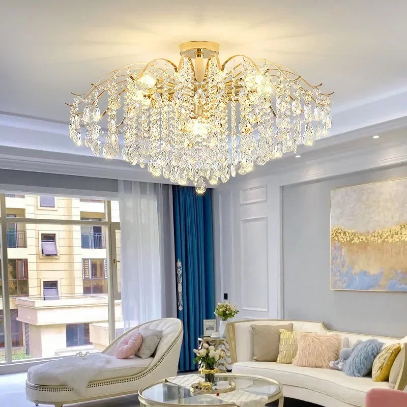 Aurum Éclat™ by The House Of Bonney – Tricolor Modern Crystal LED Flush-Mount Chandelier for Luxe Living & Bedroom Atmosphere