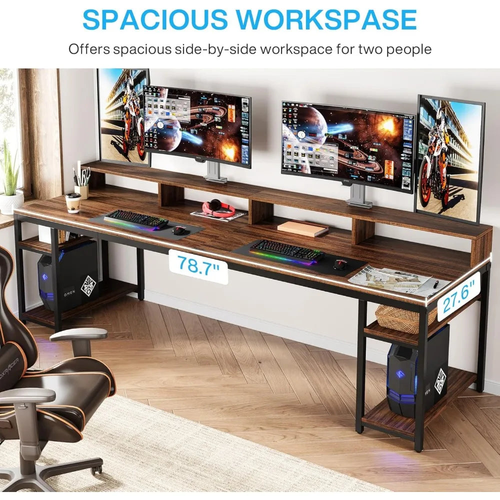 The Align Studio // Dual Monitor Luxe Workstation – 2-Person Industrial Desk with Shelves & Elevated Flow