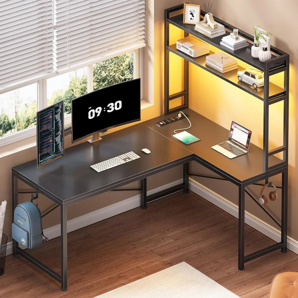 ARCHELLE LX Pro | Reversible L-Shaped LED Gaming & Workstation Desk with Power Hub & Storage – Luxe Industrial Tech Corner Desk