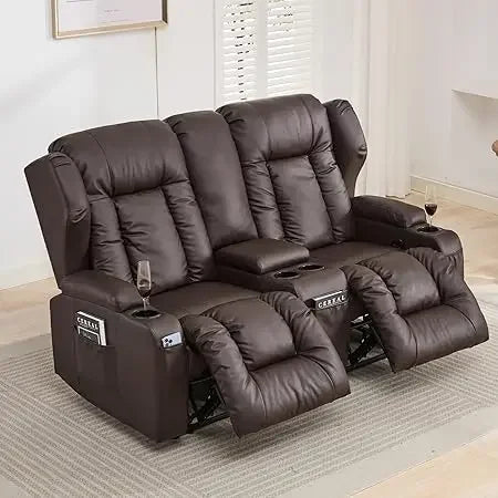 65.5" RV Loveseat Recliner Double Recliner RV Sofa & Console | RV Couch | RV Furniture, Home Theater Seating… (Beige)