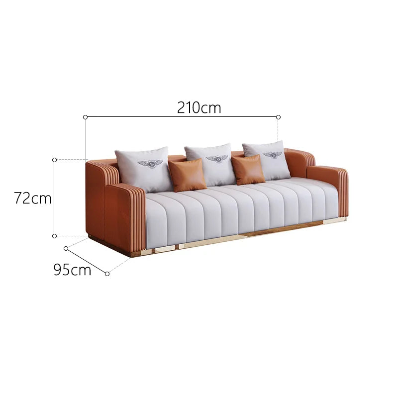 Bonney Aureum Leather Corner Sofa — Light Luxury L-Shaped Modern Sofa for 3–4 People, Genuine Leather Minimalist Design for High-End Living Rooms