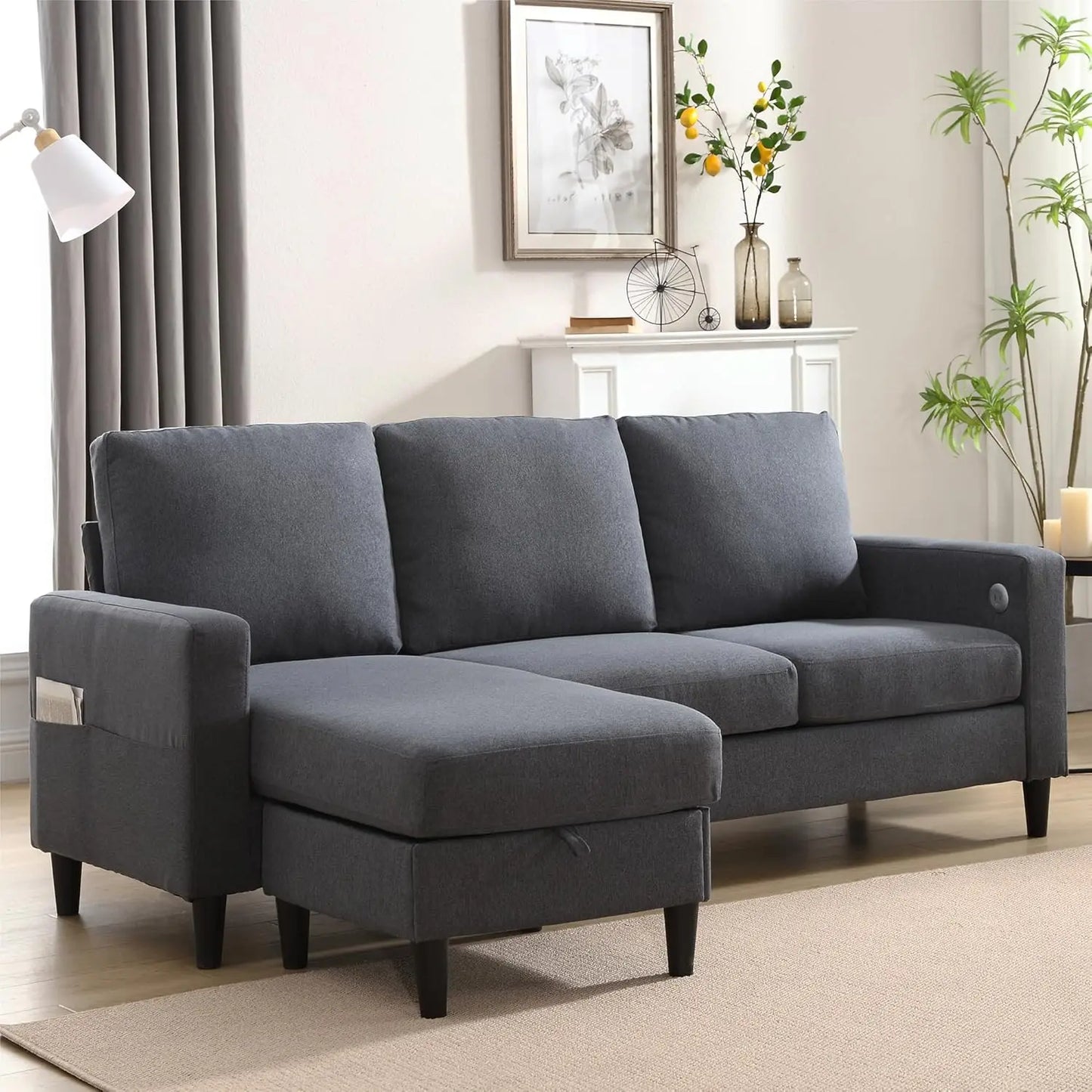The House of Bonney™ LuxeFlex Velvet L-Shaped Sectional – Convertible 3-Seater Couch with Storage Ottoman & Cup Holders for Small Spaces