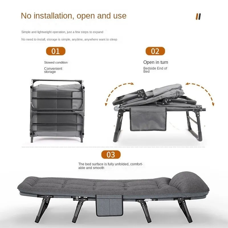 American-Style Folding Bed with Backrest & Storage – Compact Portable Aluminium Alloy Bed for Home & Office Nap – Sturdy & Easy to Store