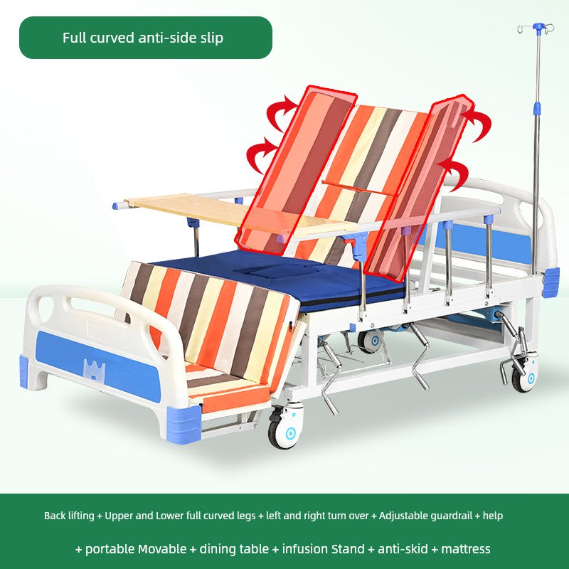 Seraphine Manual Luxury Nursing Bed | Dual-Shake Medical Care Bed with Guardrail, Dining Table & Recline | Elegant Home & Clinical Recovery Design