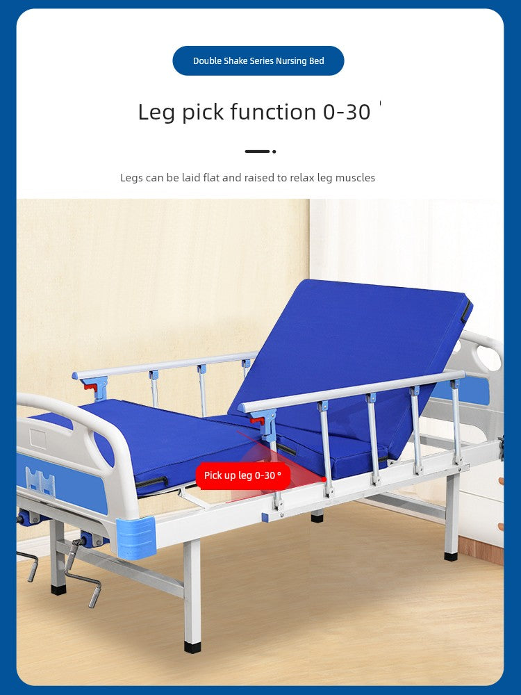Seraphine Manual Luxury Nursing Bed | Dual-Shake Medical Care Bed with Guardrail, Dining Table & Recline | Elegant Home & Clinical Recovery Design