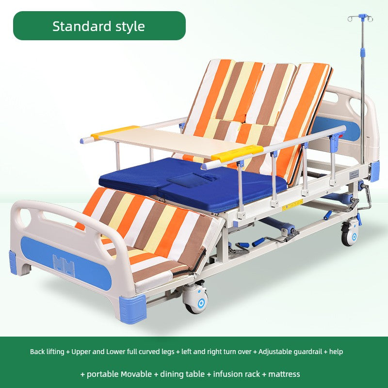 Seraphine Manual Luxury Nursing Bed | Dual-Shake Medical Care Bed with Guardrail, Dining Table & Recline | Elegant Home & Clinical Recovery Design