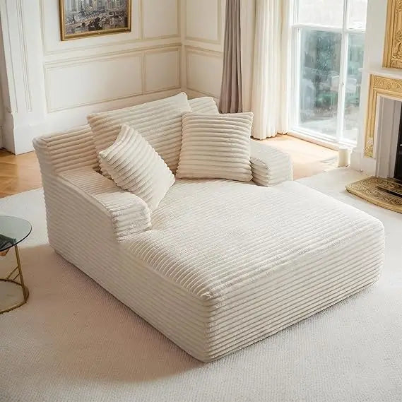 Oversized Chaise Lounge Chair Indoor Corduroy Sofa Bed with Throw Pillows Recliner Chair Comfy Large Deep Seat Sofa Couch for Li