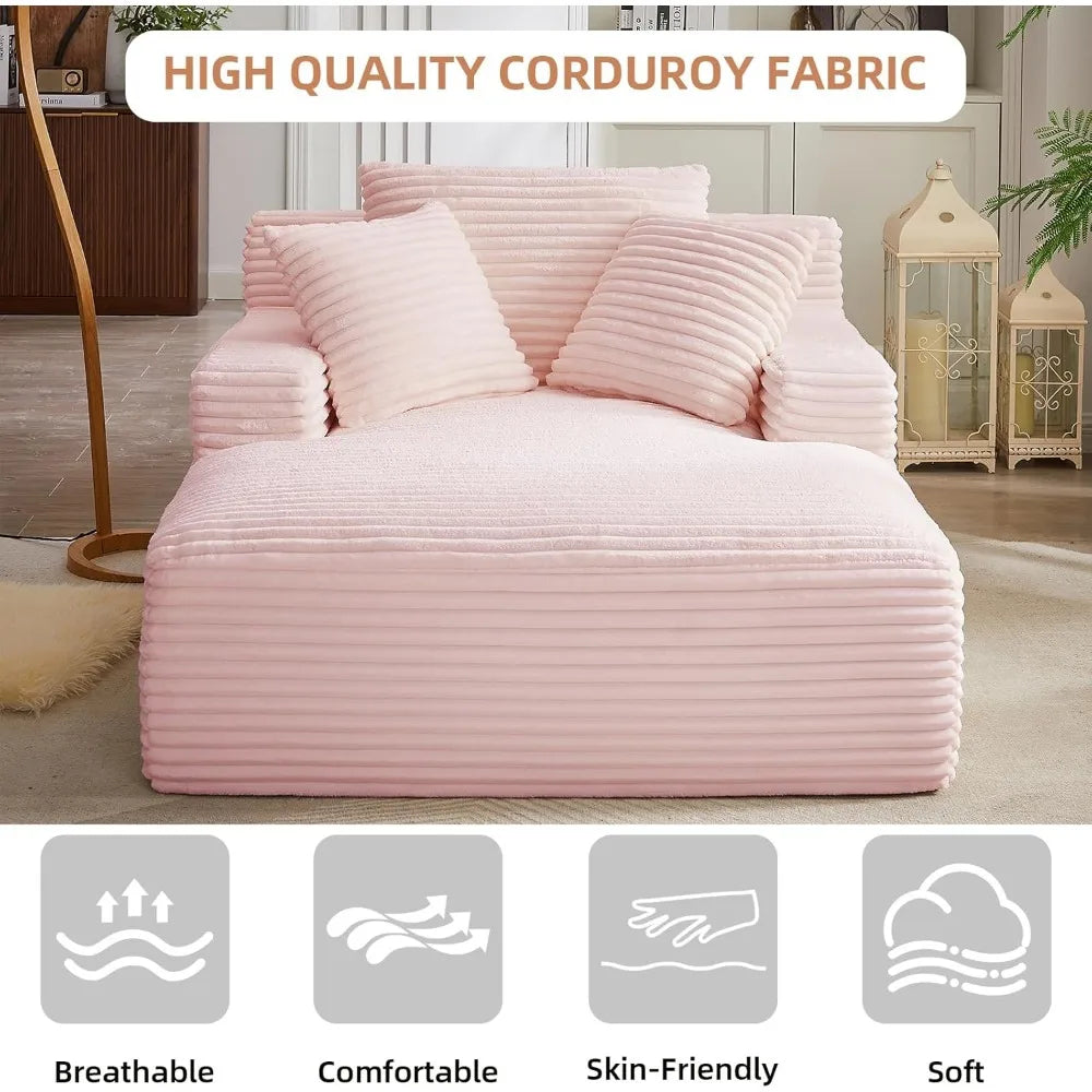 Oversized Chaise Lounge Chair Indoor Corduroy Sofa Bed with Throw Pillows Recliner Chair Comfy Large Deep Seat Sofa Couch for Li