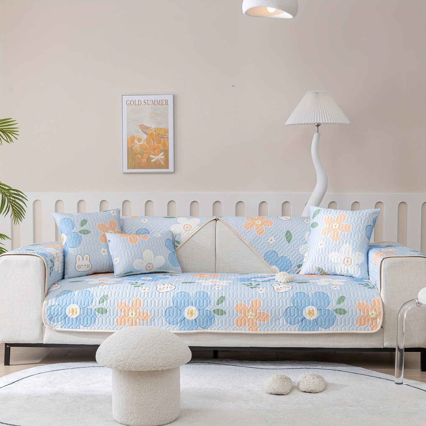 Boho Style Ice Silk Latex Sofa Cover Slipcover | Dog Hair Couch Cover