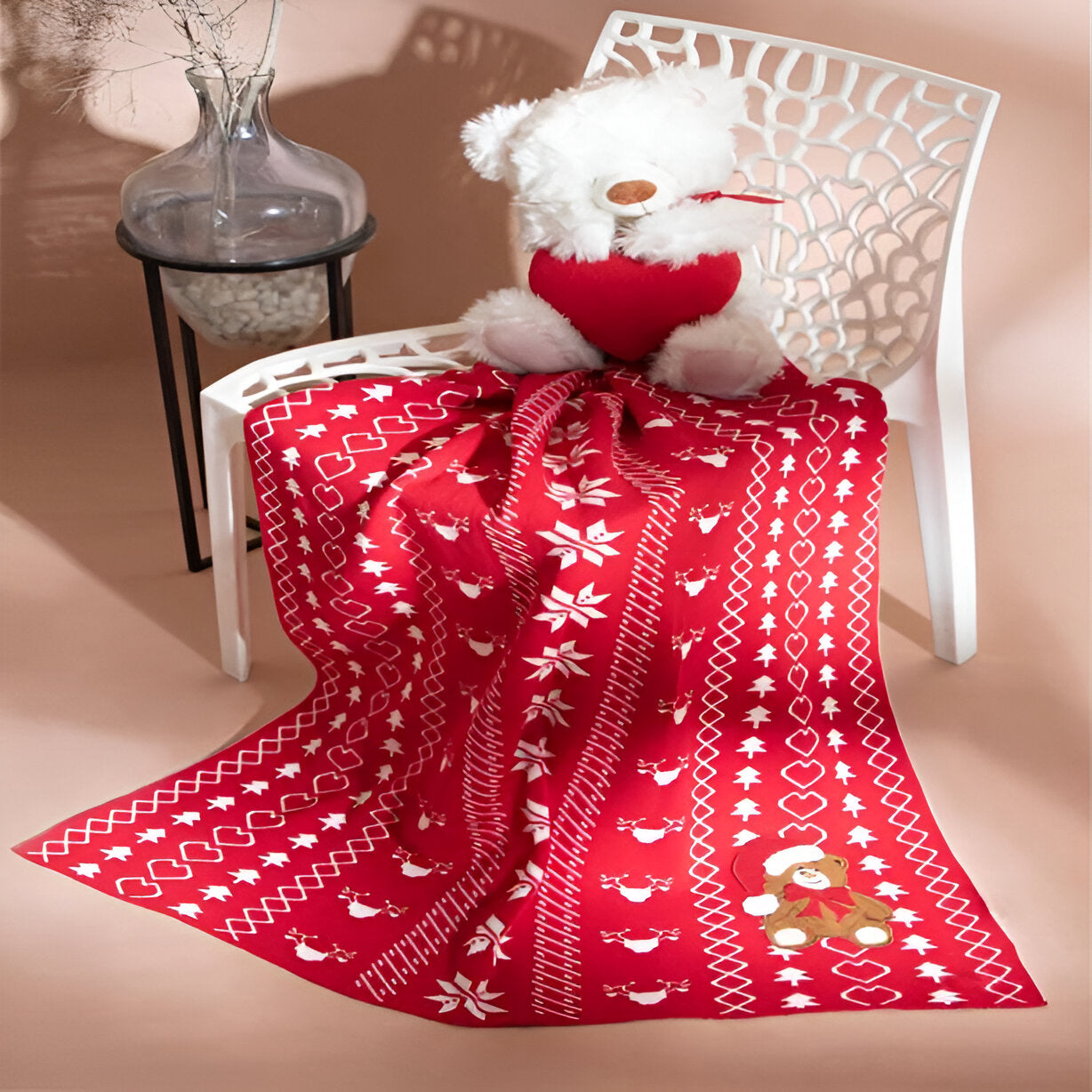Chrishmas Red Knitted Cotton Baby Blanket