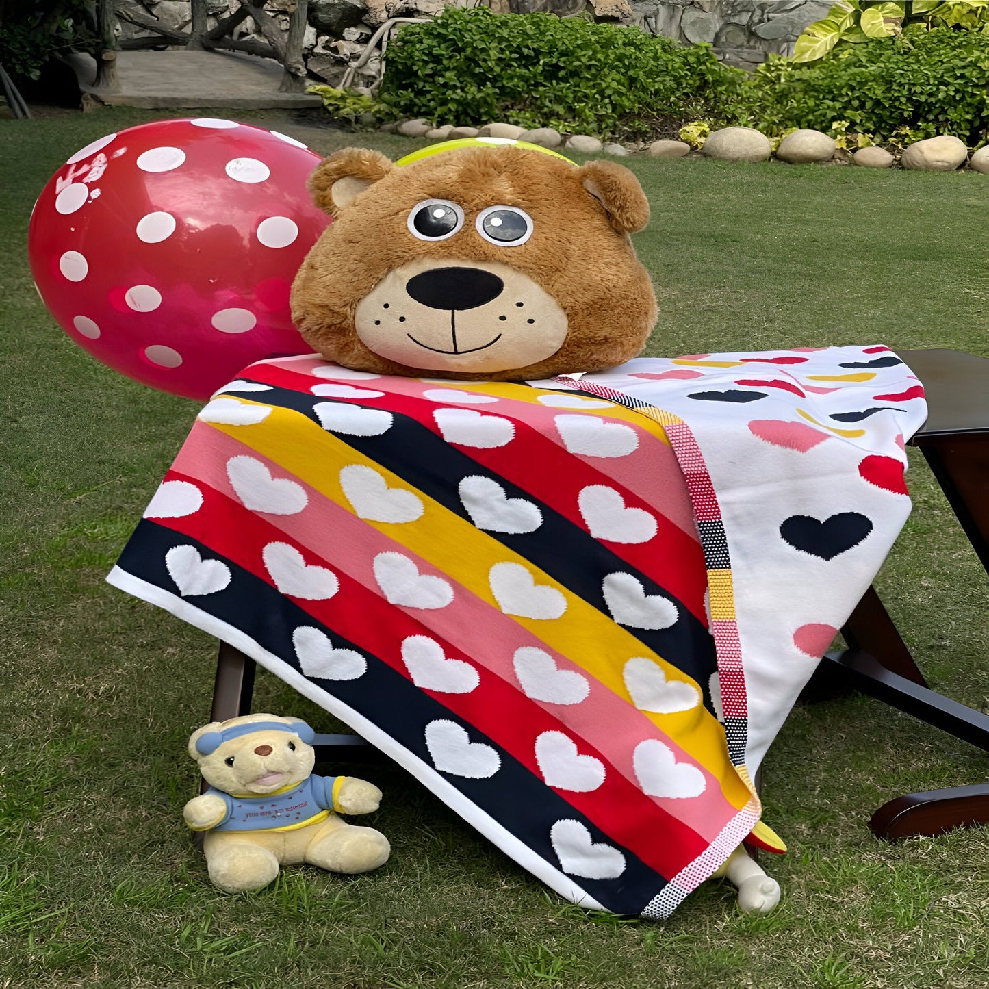 Heart Multi Reversible Knitted Cotton Baby Blanket