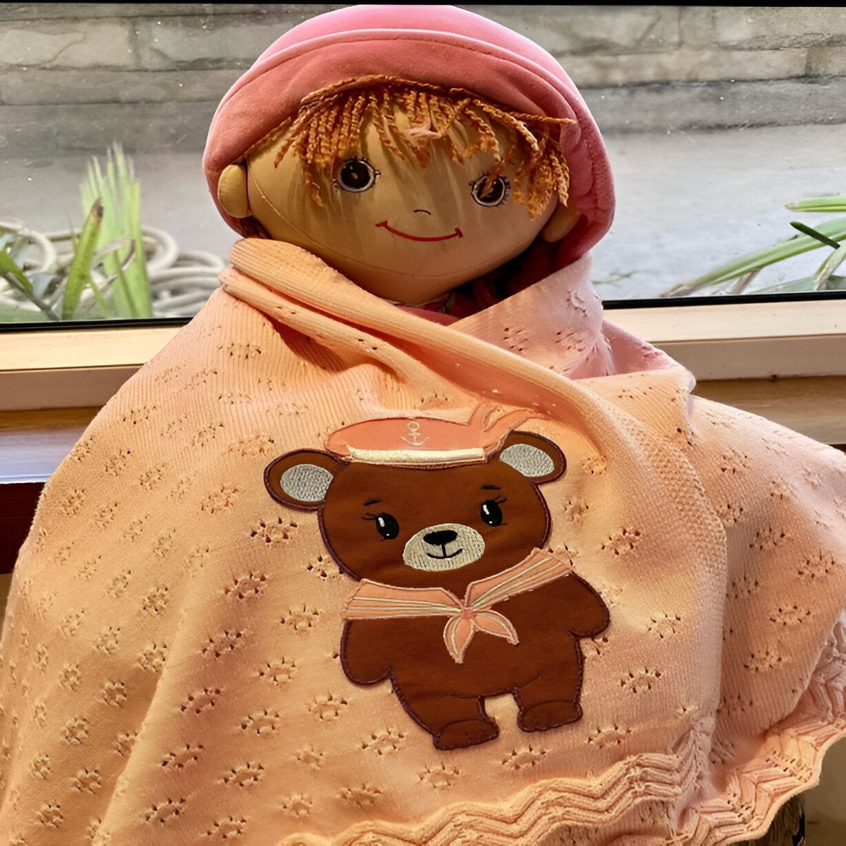 Pointelle Sailor Pink Knitted Cotton Baby Blanket