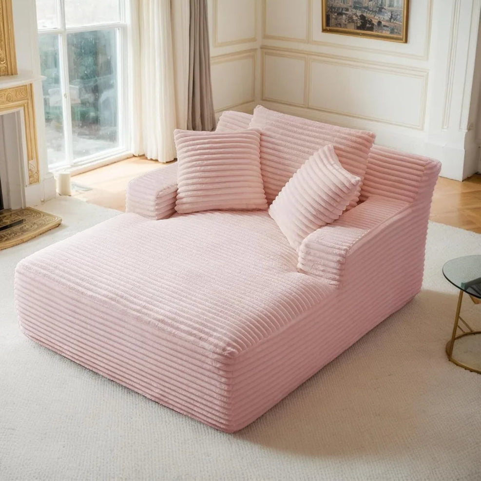 Oversized Chaise Lounge Chair Indoor Corduroy Sofa Bed with Throw Pillows Recliner Chair Comfy Large Deep Seat Sofa Couch for Li