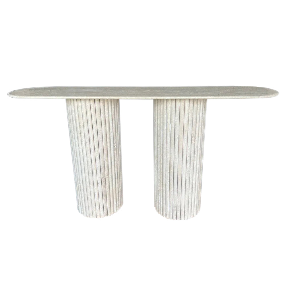 Troia Light Travertine Fluted Legs Designer Console