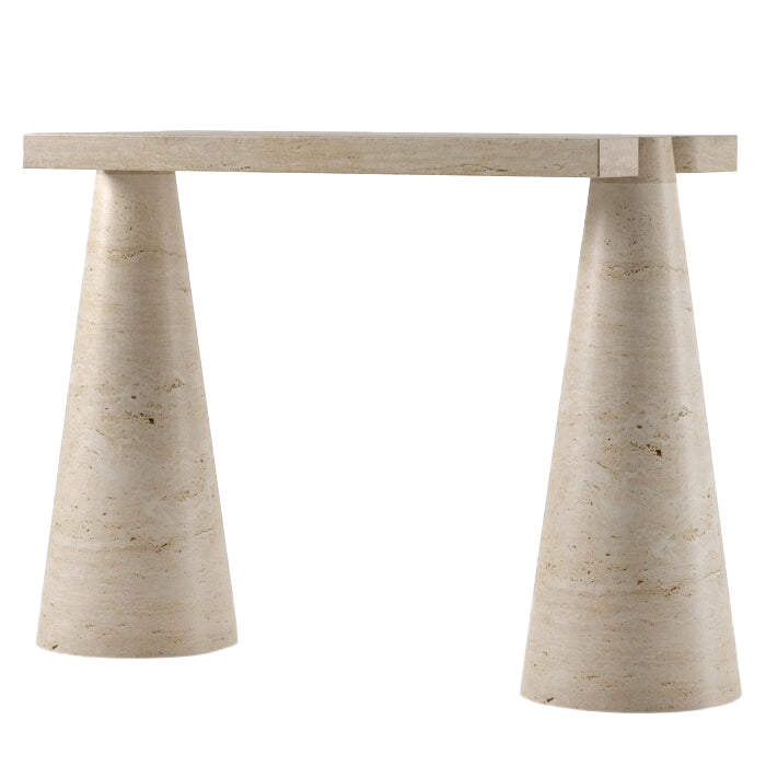 Troia Light Travertine Designer Cone Shape Legs Console Polished