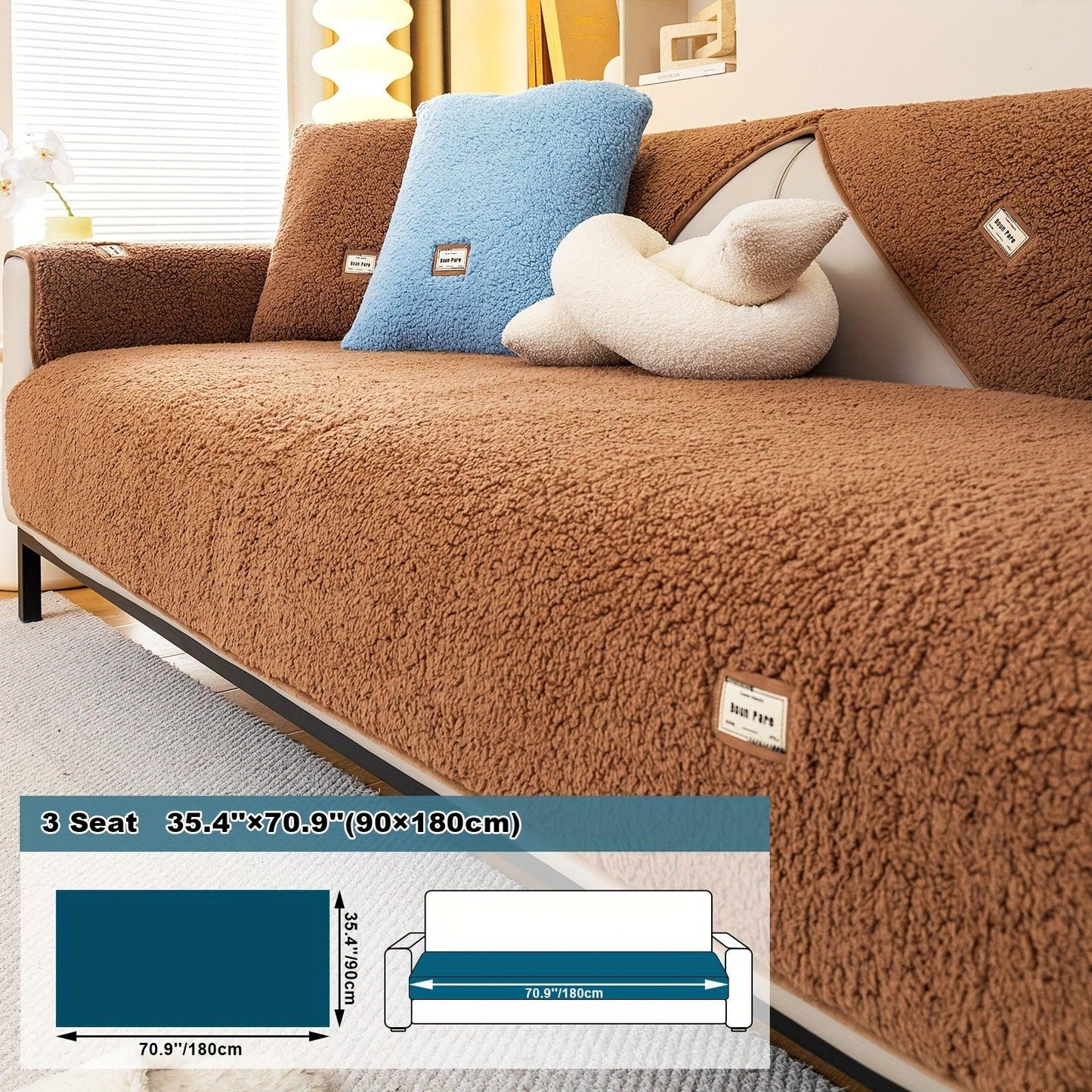 Durable 3 cushion couch cover | High-Quality Plush Sherpa Sofa Cover