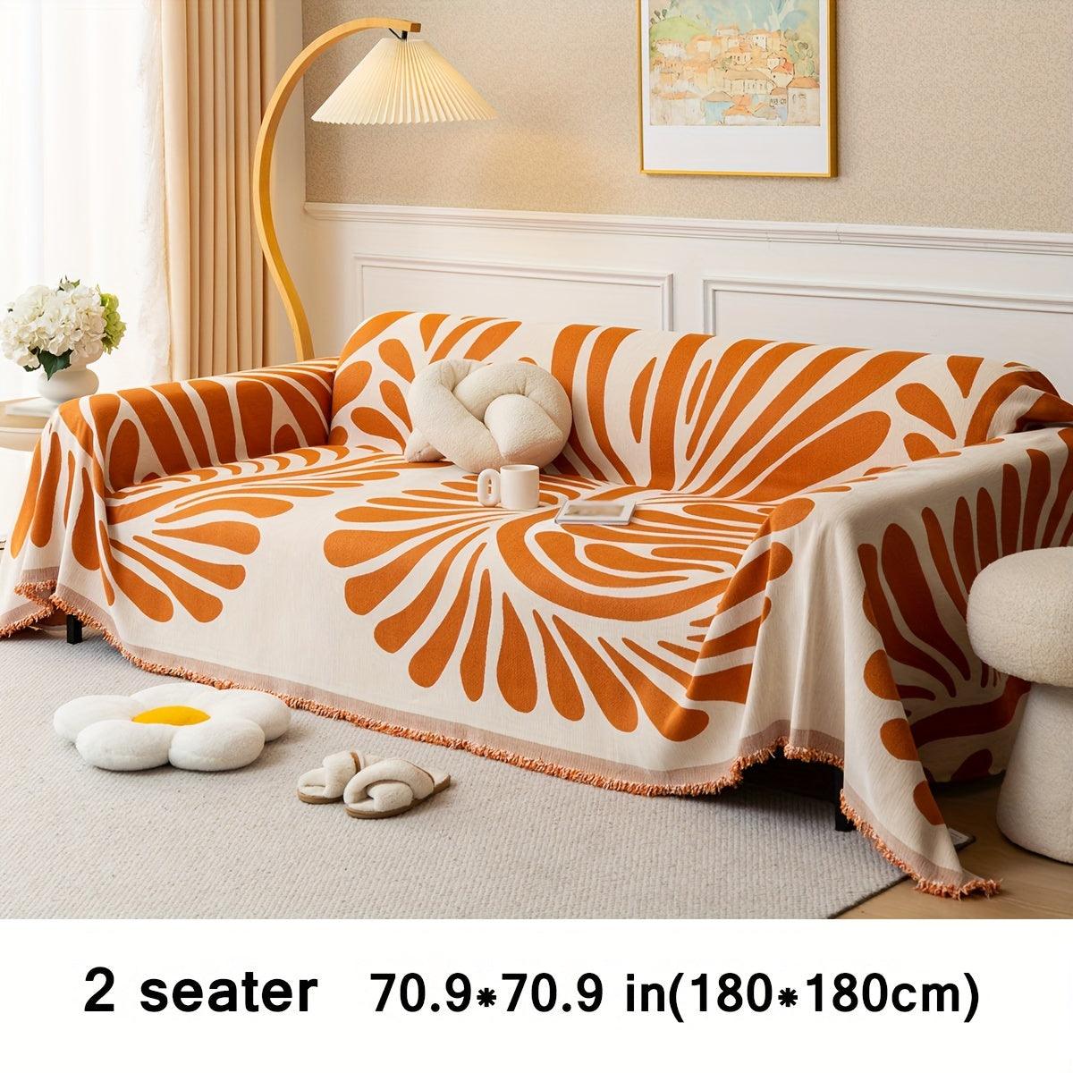 Versatile Chenille Sofa Cover - Pet-Friendly, Orange Dog Couch Cover