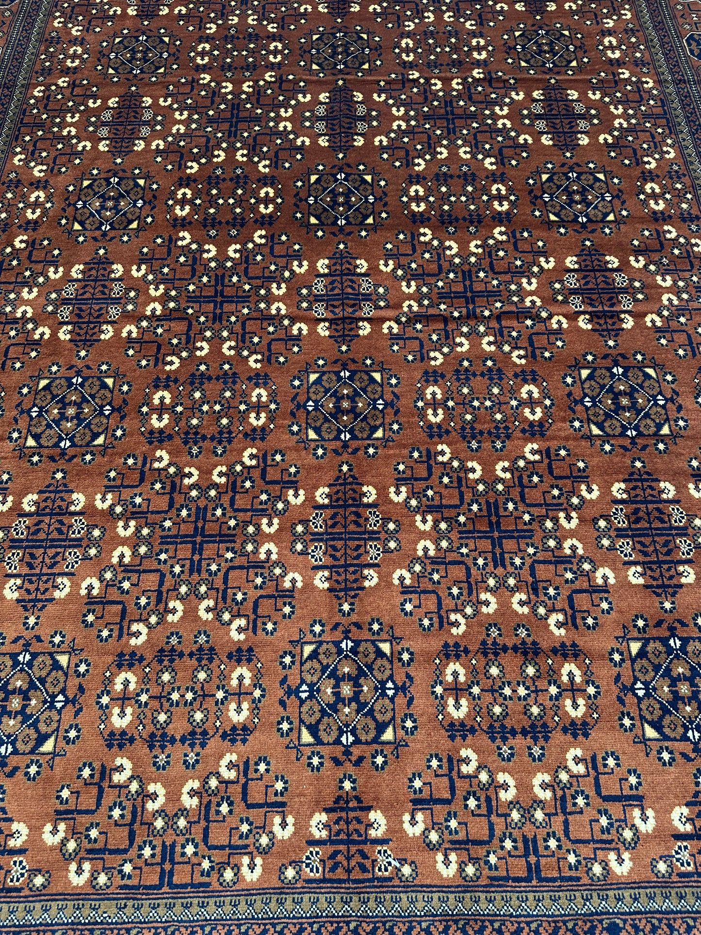 Hand-Knotted Afghani Bukharayi Rug | 6'7" x 10' Wool Area Carpet – Traditional Geometric Design
