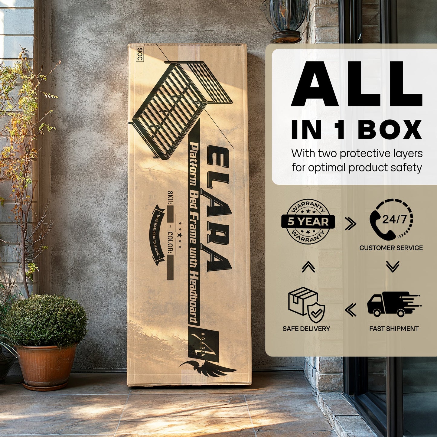 Acacia Elara Platform Bed Frame with Headboard - Stylish and Durable Design