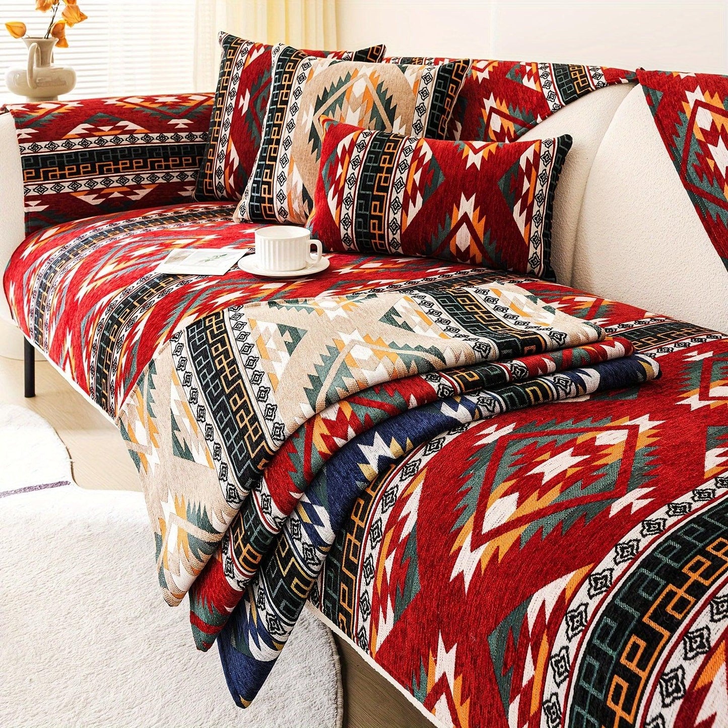 Boho Couch Cover - Chic Snow Chenille Sofa Slipcover