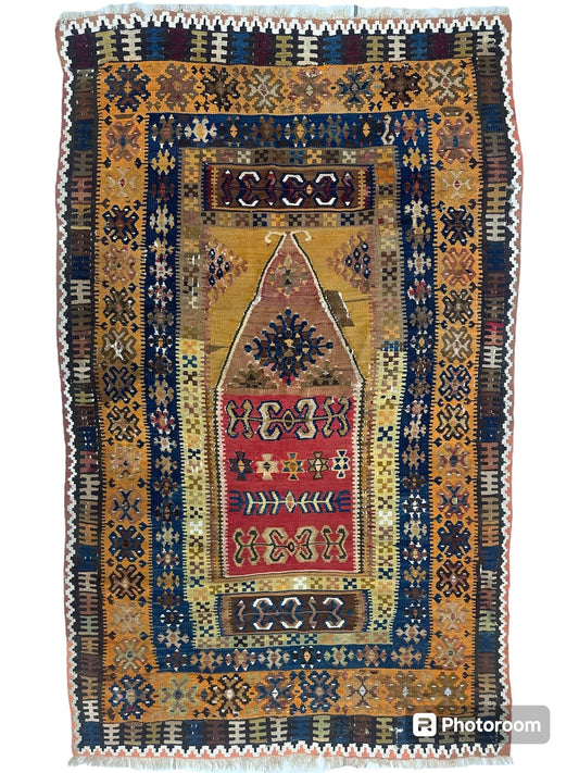 Antique Anatolian Wool Prayer Rug 4’ x 6’6”