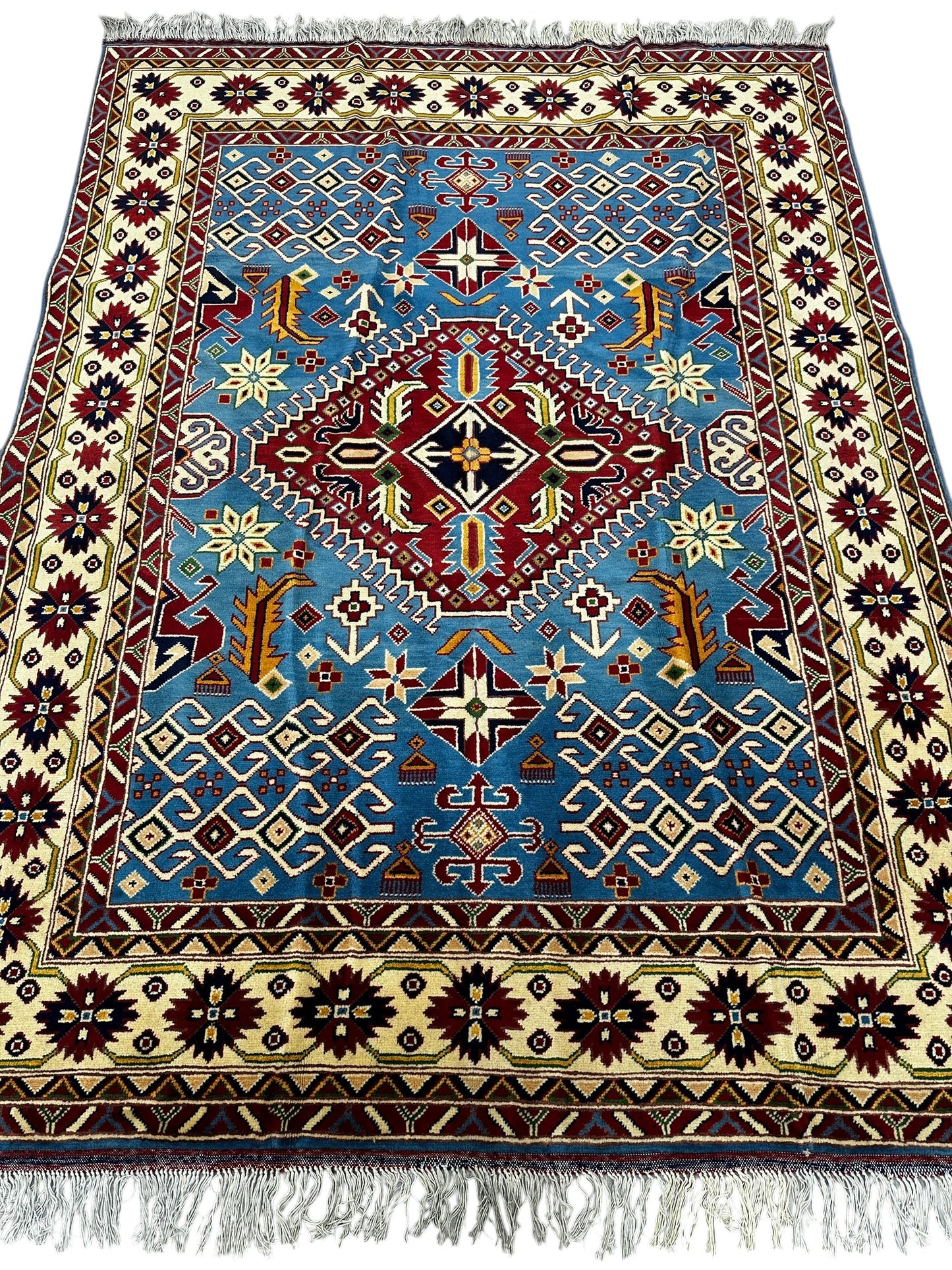 Hand-Knotted Afghani Kazak Wool Rug – 5’0″  x  6’10″