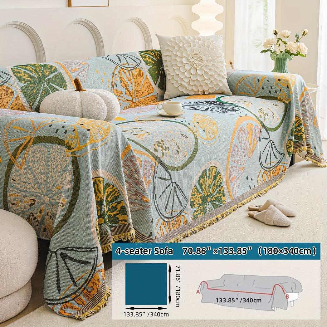 Boho Chic Double-sided Chenille Sofa Cover with Tassels - All-Season