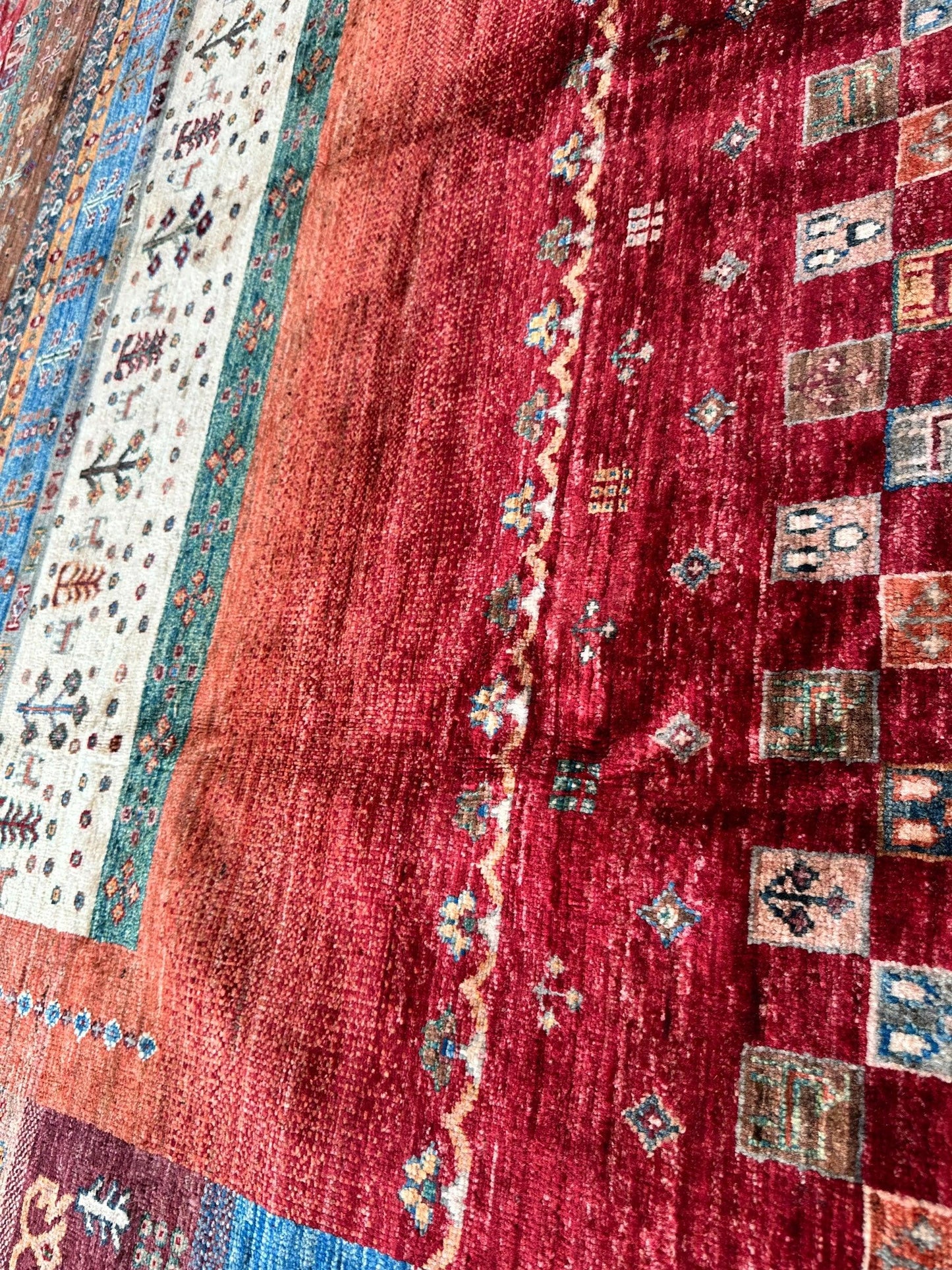 Afghani Khorjin Wool Rug – 7' x 9'10" – Vibrant Geometric & Tribal Patterns