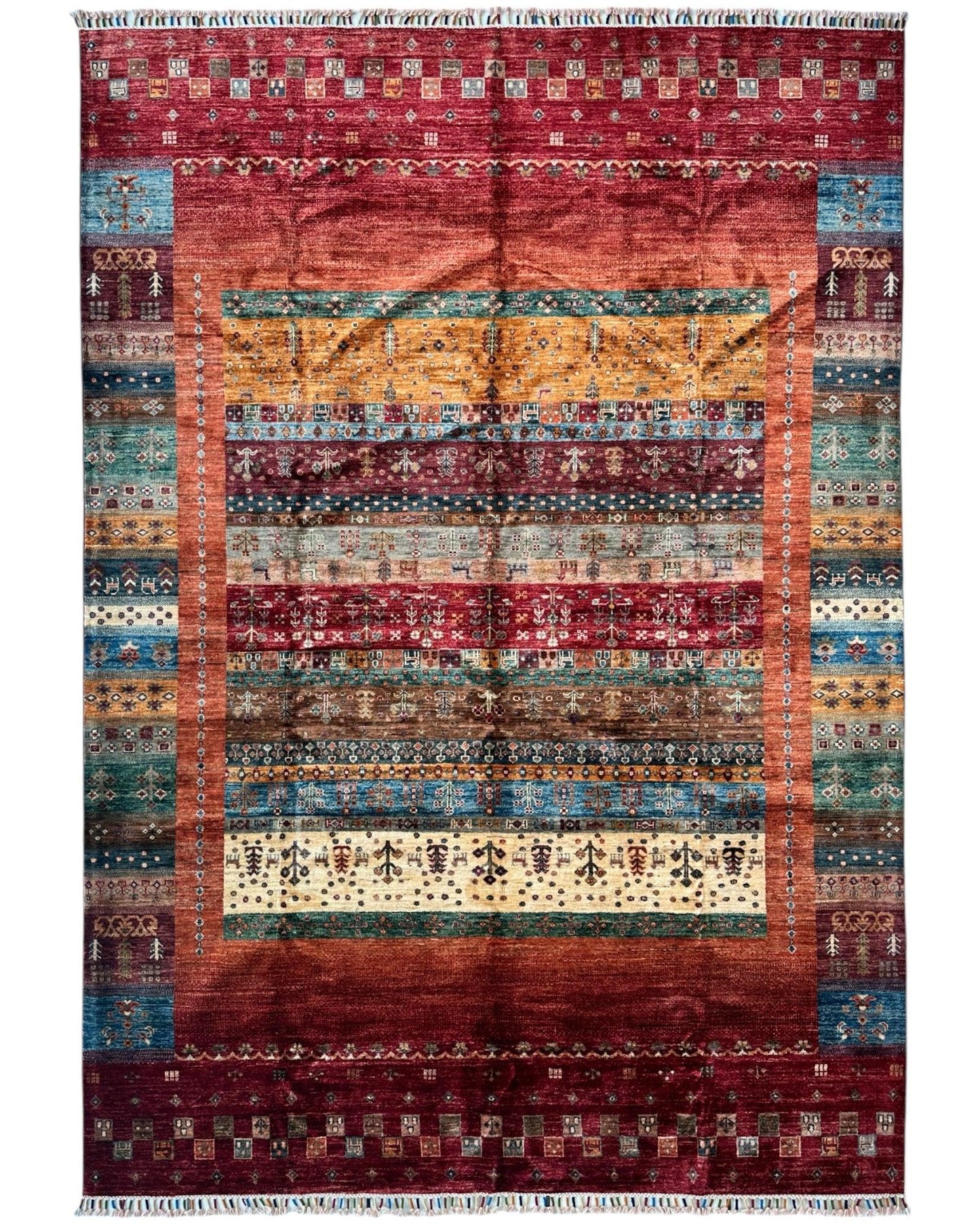 Afghani Khorjin Wool Rug – 7' x 9'10" – Vibrant Geometric & Tribal Patterns