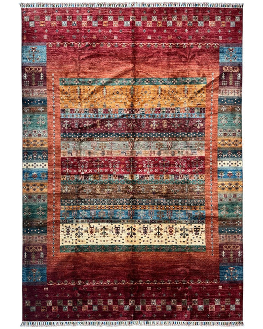 Afghani Khorjin Wool Rug – 7' x 9'10" – Vibrant Geometric & Tribal Patterns