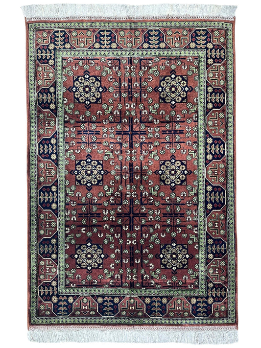 Hand-Knotted Bukharayi Rug – Brown 59” x 40” | Traditional Afghani Wool Rug