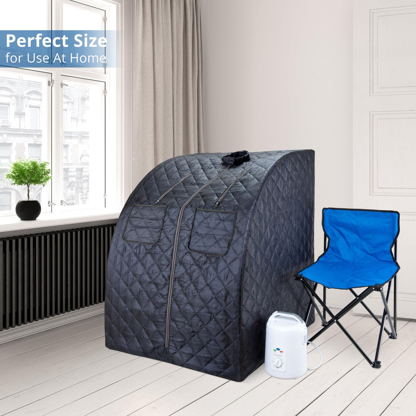 Oversized Portable Steam Sauna for Weight Loss, Detox & Relaxation at Home, Chair Included - Dark Blue
