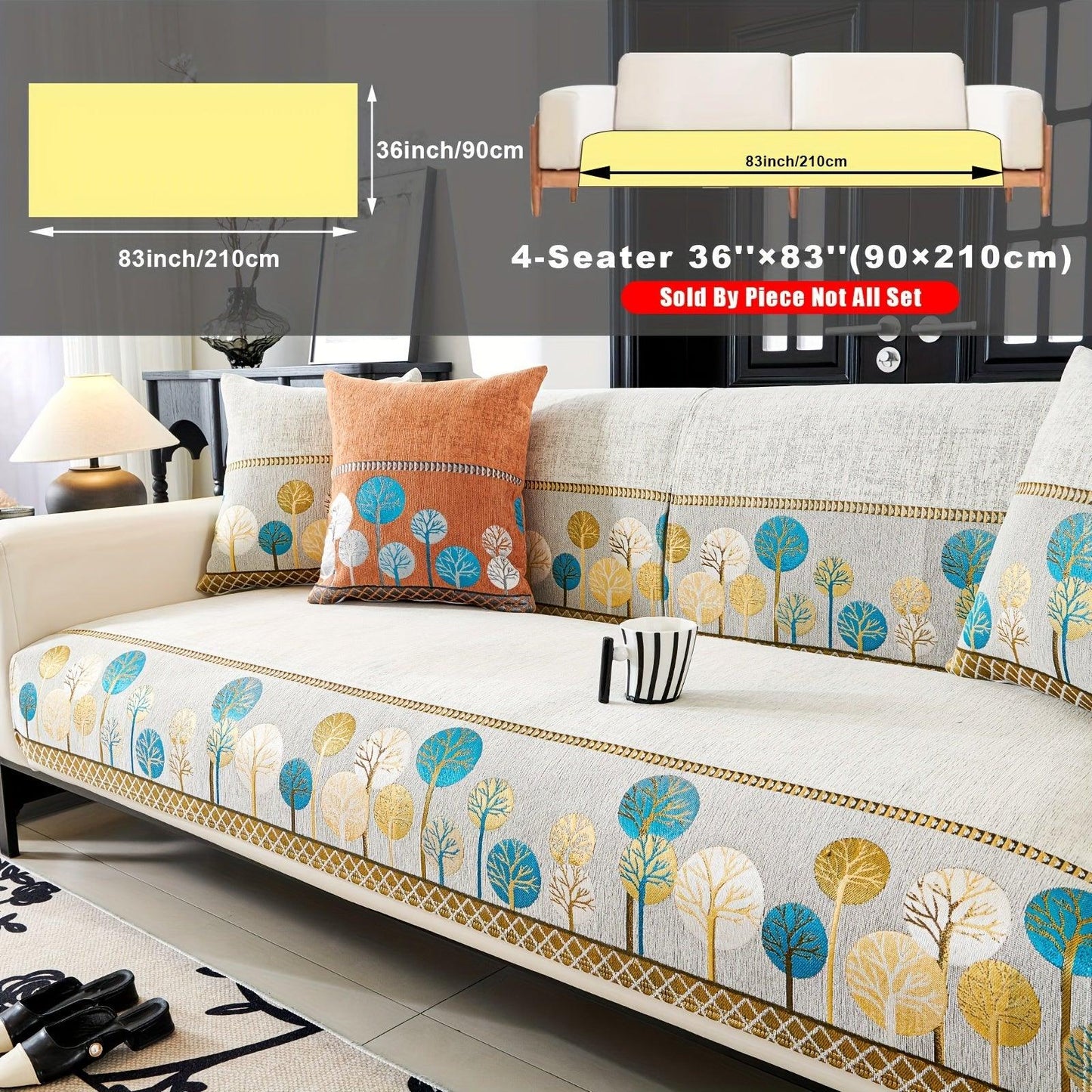 Pet Proof Couch Cover - Boho Chenille Sofa Cover with Tree Embroidery