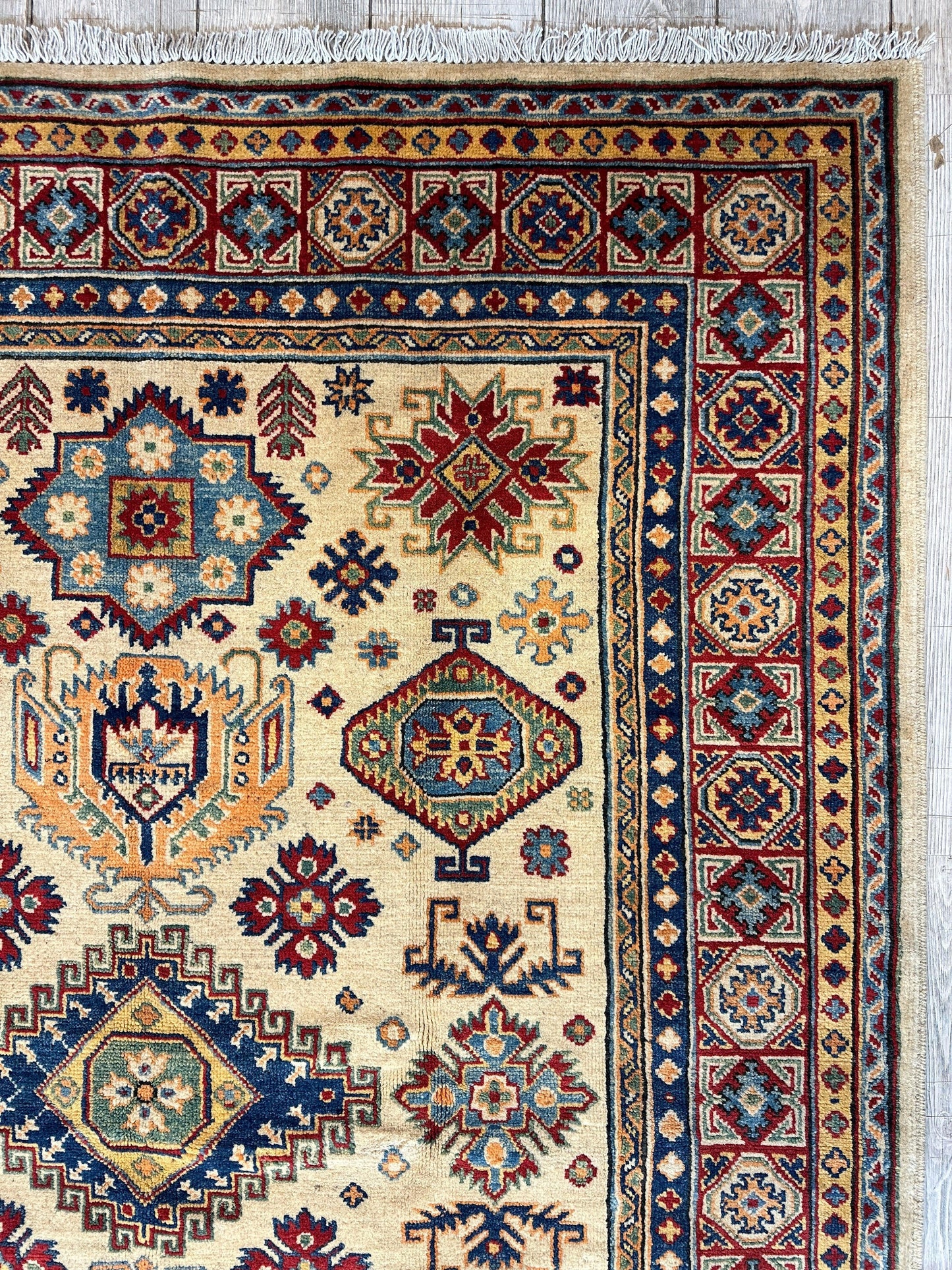 Fine Hand Knotted Afghani Super Kazak Rug 5 x 7