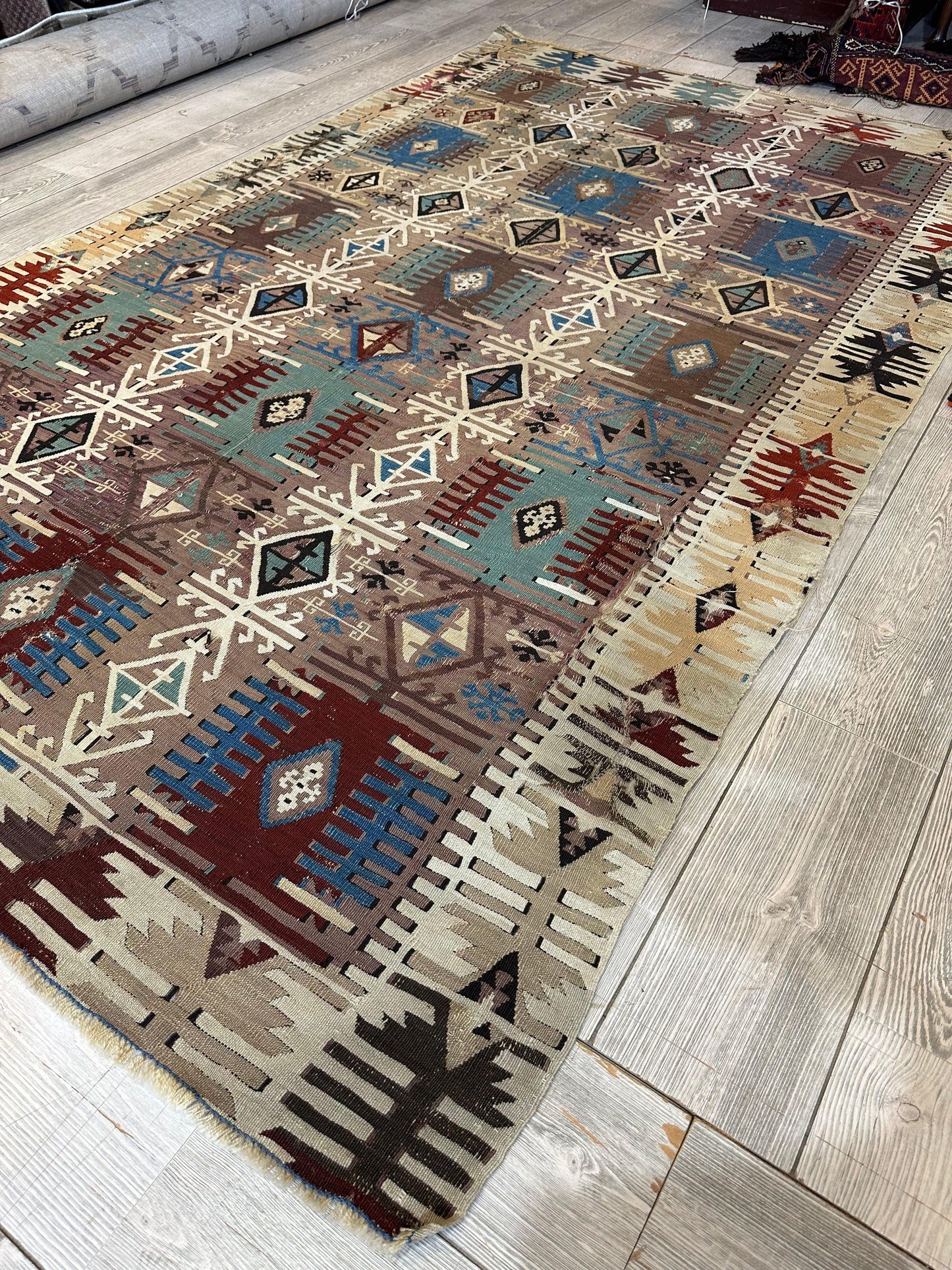 Reyhanli Anatolian 19th C Antique One Of A Kind Kilim Rug 5’ x 8’3”