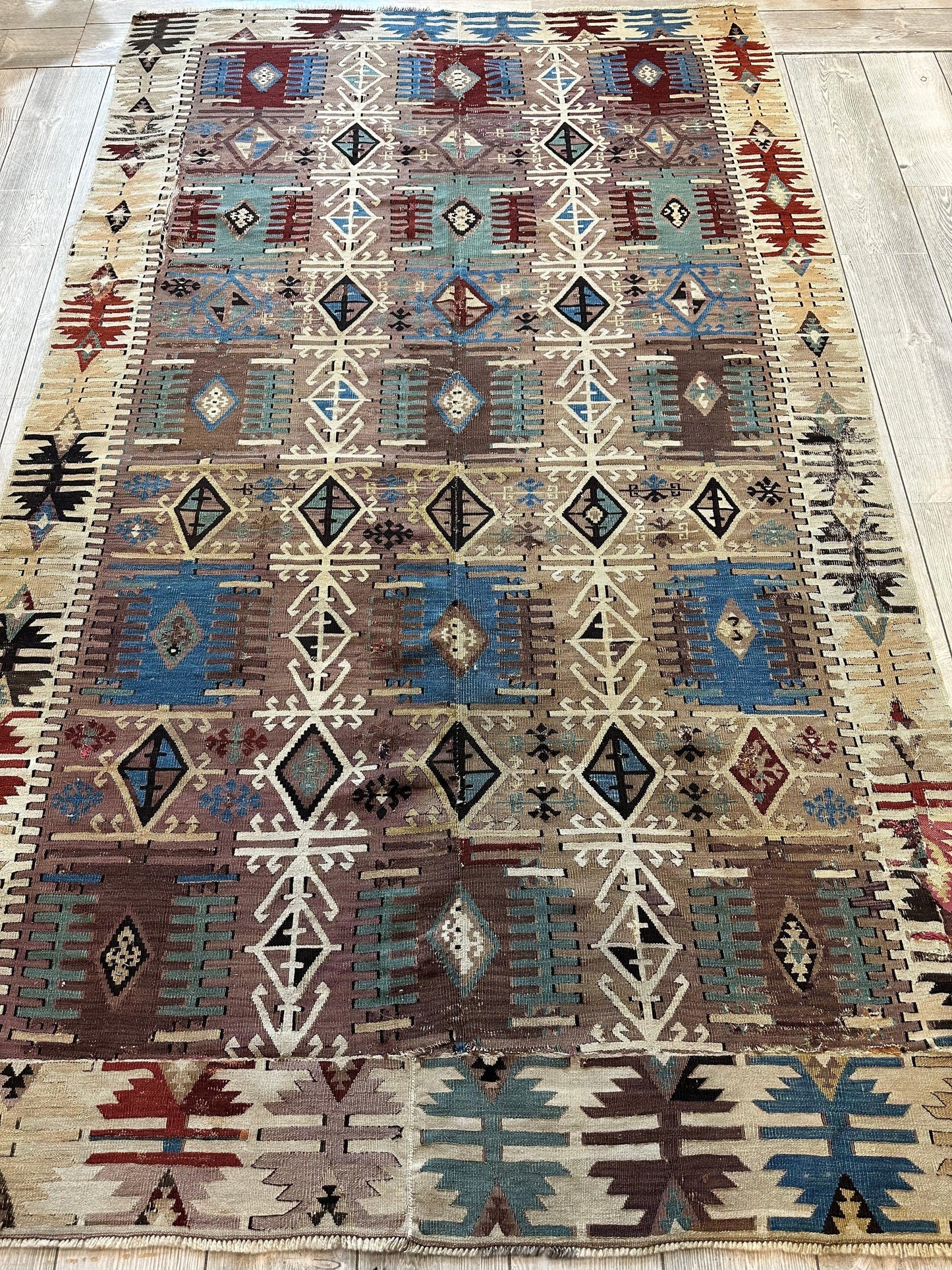 Reyhanli Anatolian 19th C Antique One Of A Kind Kilim Rug 5’ x 8’3”