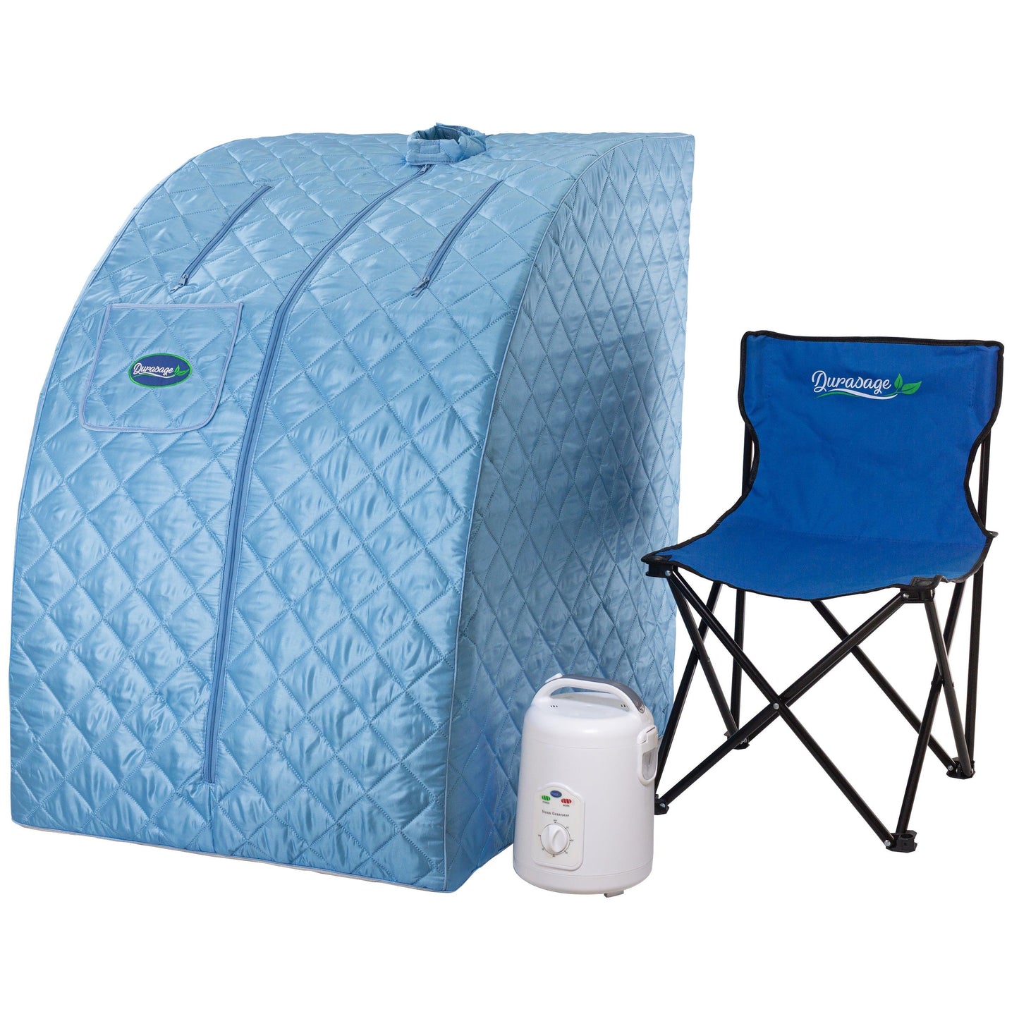 Durasage Lightweight Portable Personal Steam Sauna Spa for Relaxation at Home, 60 Minute Timer, 800 Watt Steam Generator, Chair Included - Light Blue