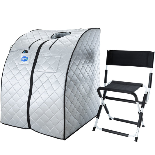 Large Portable Low EMF Negative Ion Indoor Sauna with Chair and Heated Footpad Included - Silver